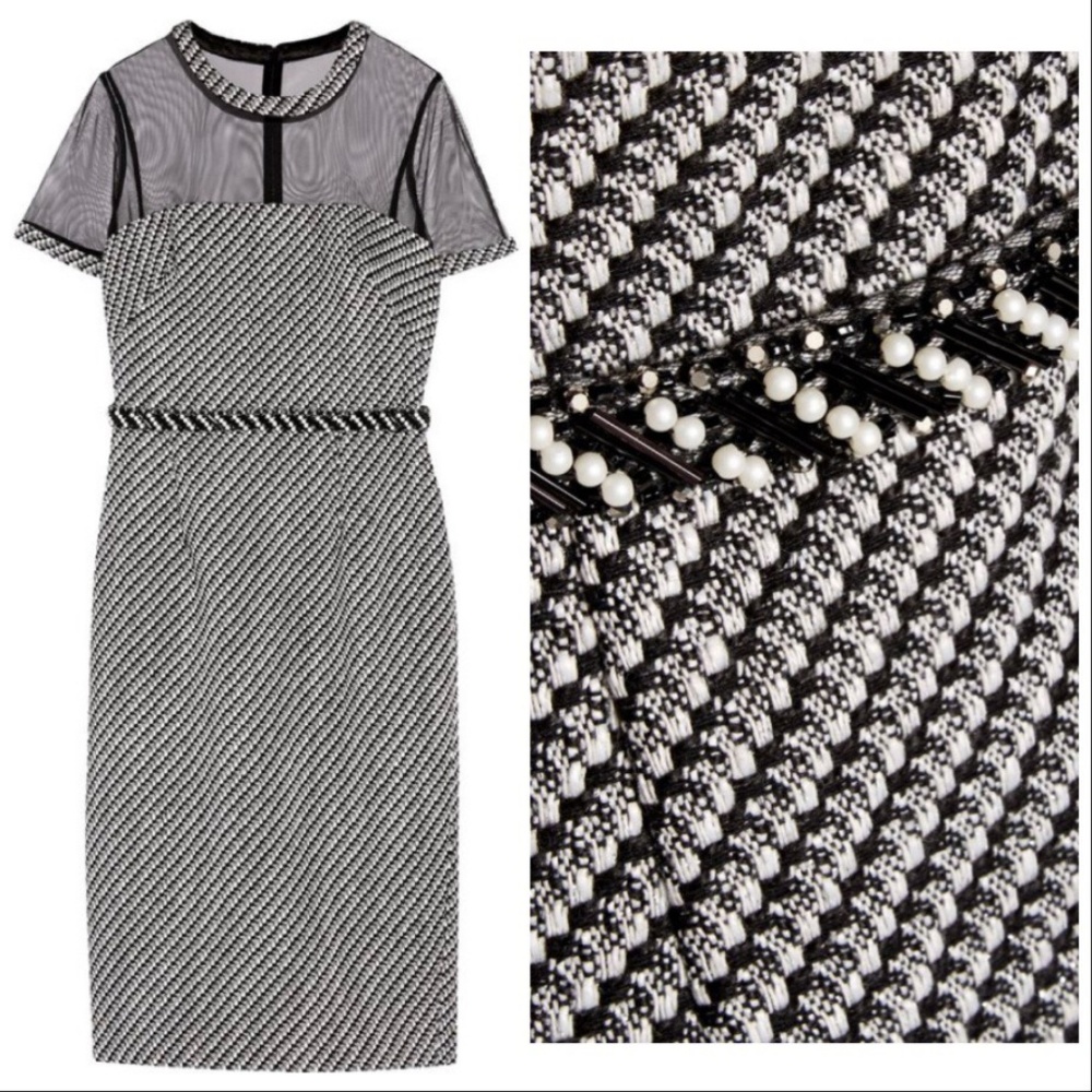 Mikael Aghal Tulle Panelled Embellished Tweed Dres - Picture 4 of 4